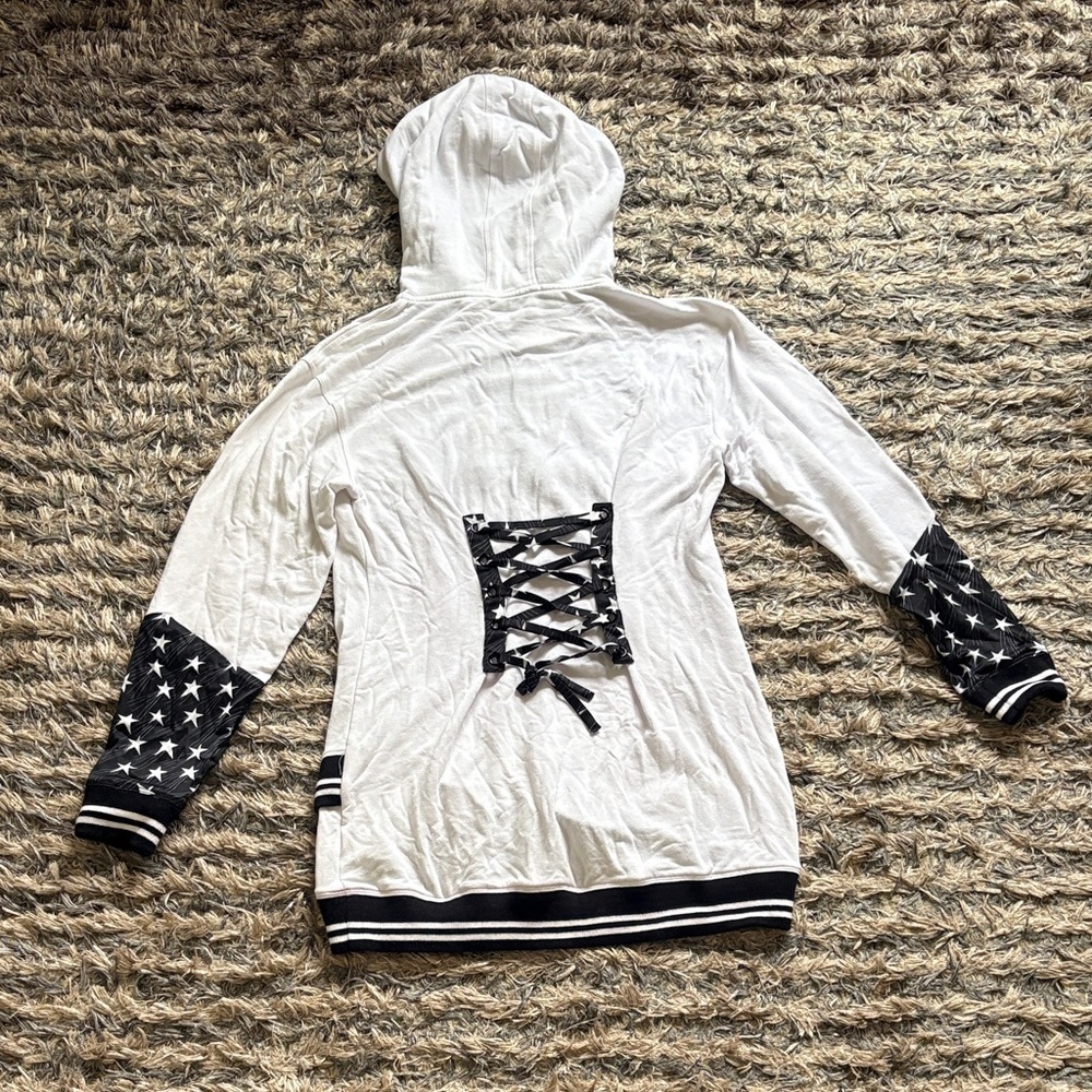 Bebe White and Black Star Hoodie, Size XS - Picture 2 of 4